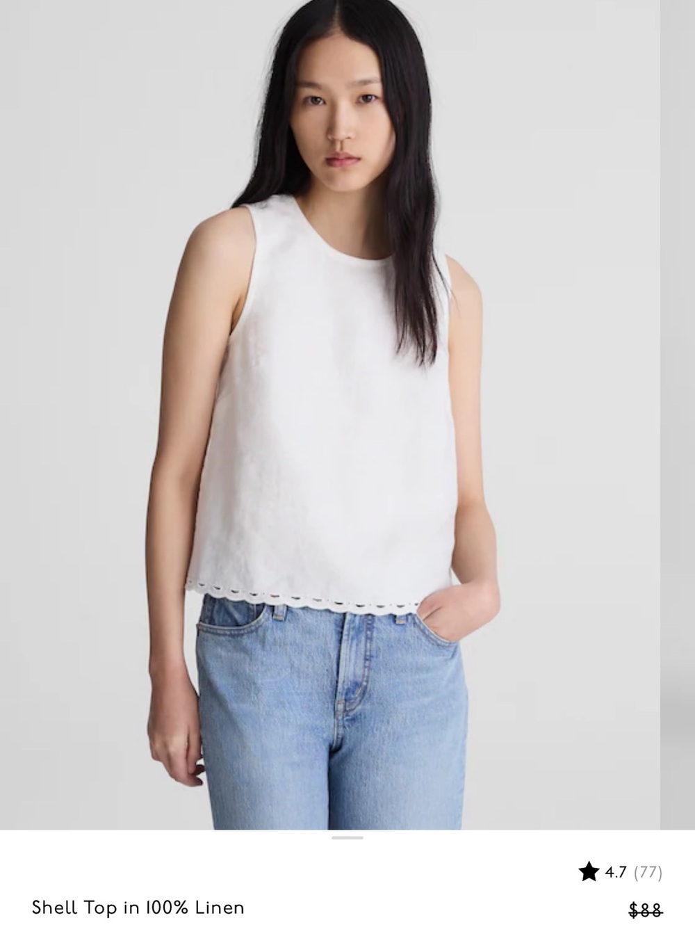 Madewell White Linen Shell Top with Scalloped Hem